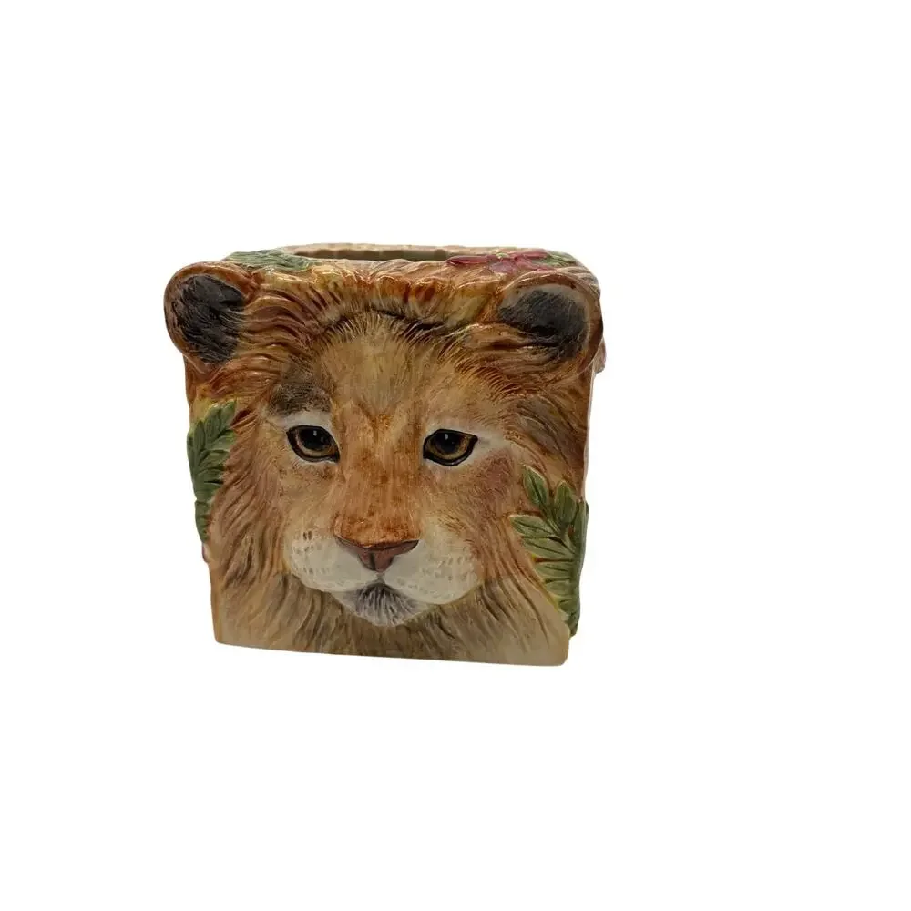 Vtg Fitz and Floyd Serengeti Collection Lion Ceramic Tissue Box Holder Rare